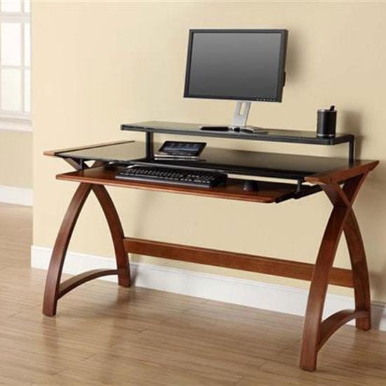 Read more about Cohen curve computer desk large in black glass top and walnut