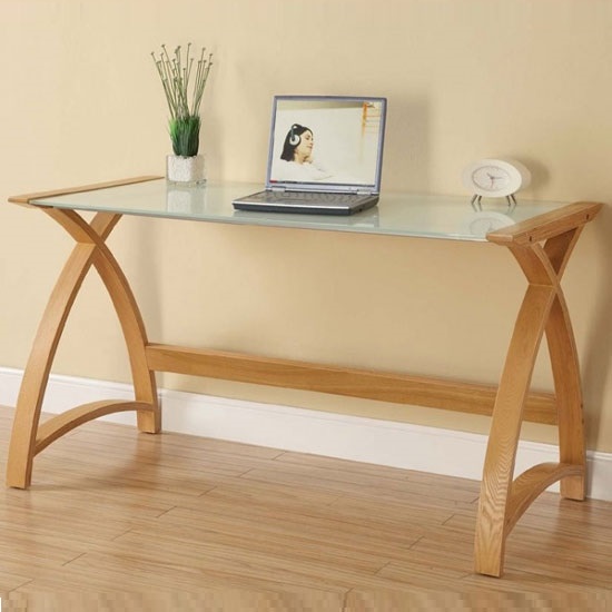 Read more about Cohen curve laptop table large in milk white glass top and oak