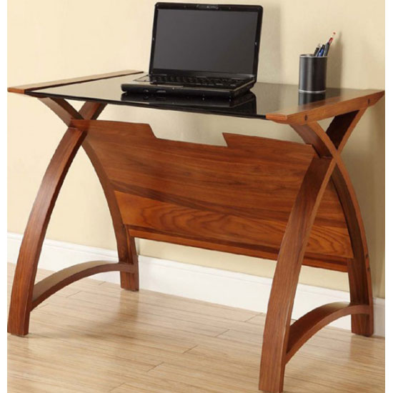 Read more about Cohen curve laptop table small in black glass top and walnut