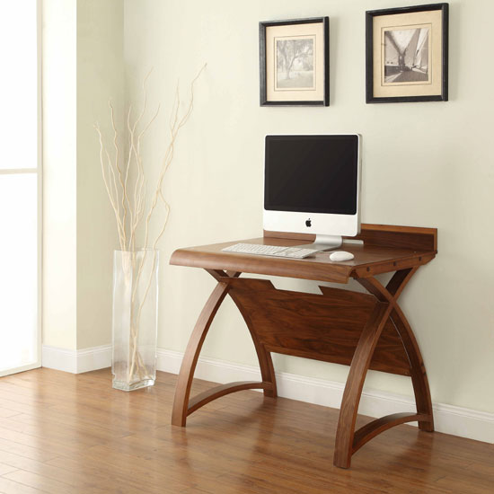 Juoly Walnut Finish Curve Shaped Small Computer Desk 22173