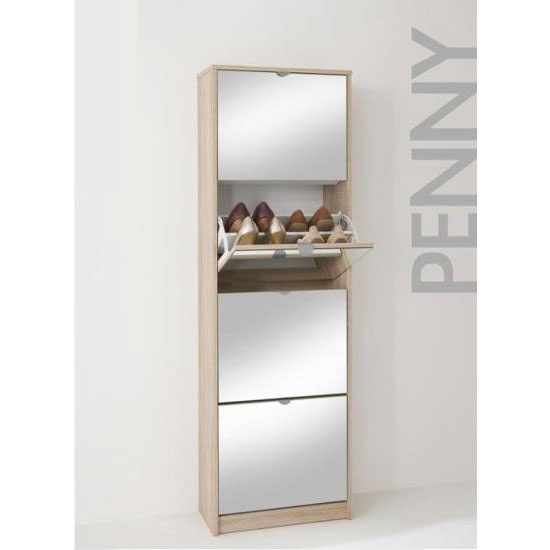 Tall Wooden Shoe Cabinet With Mirrors In Oak Furniture In Fashion