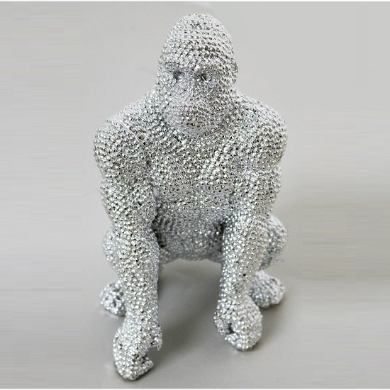 Jewel Gorilla Sitting Big Size Sculpture In Silver Finish