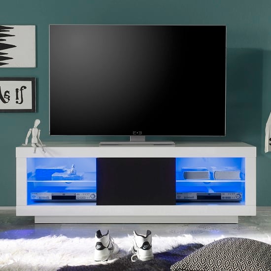 Photo of Wales lcd tv stand in white gloss front and black trim with leds