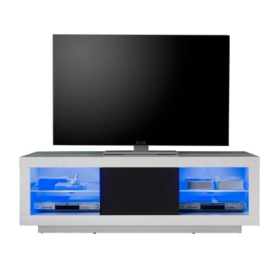Wales LCD TV Stand In White Gloss Front And Black Trim With LEDs_3