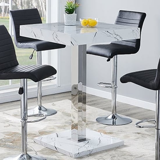 Read more about Topaz high gloss bar table square in vida marble effect