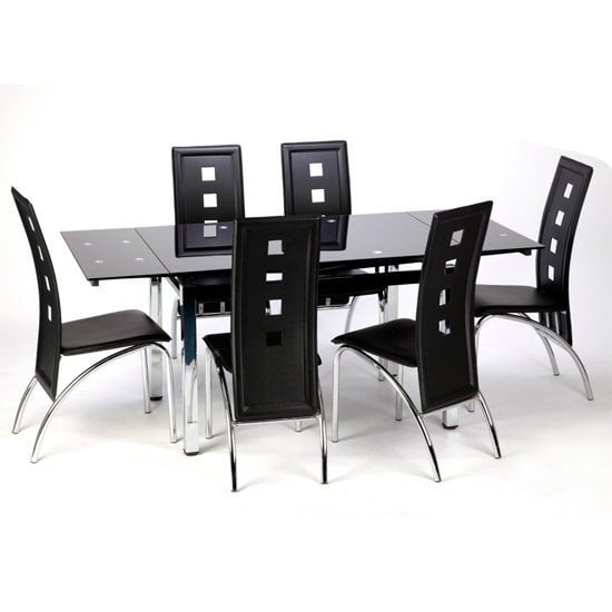 Paris Extending Black Glass Dining Table With Chrome Metal Legs_3