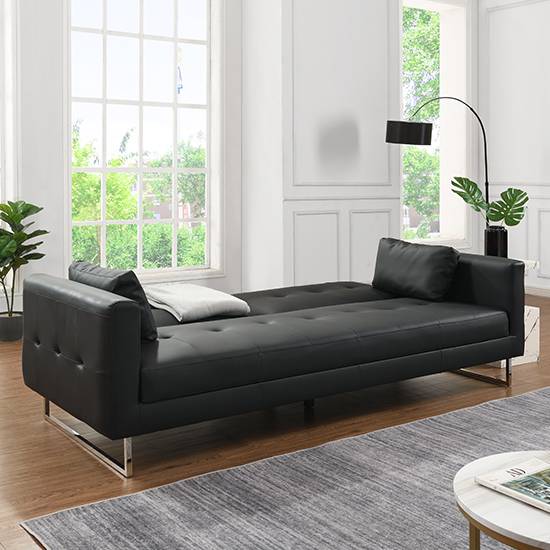 Paris Faux Leather 3 Seater Sofa Bed In Black_2