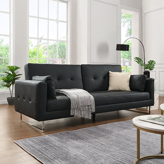 Paris Faux Leather 3 Seater Sofa Bed In Black