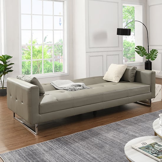 Paris Faux Leather 3 Seater Sofa Bed In Grey_2
