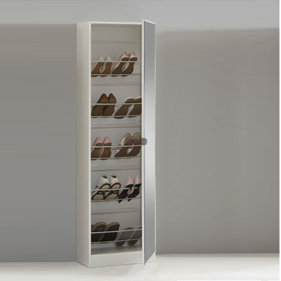Wooden Shoe Storage Cabinet With Mirror In White - Shoe Storage ...