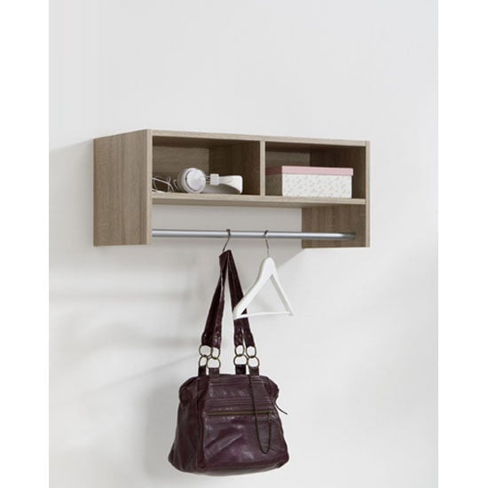 Pineto Wall Mounted Coat Rack In Oak With Rail And 2 Compartment
