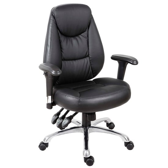 Harper Home Office Chair In Black Faux Leather With Steel Base