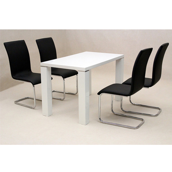 Prague High Gloss Dining Table With 4 Arizona Dining Chairs