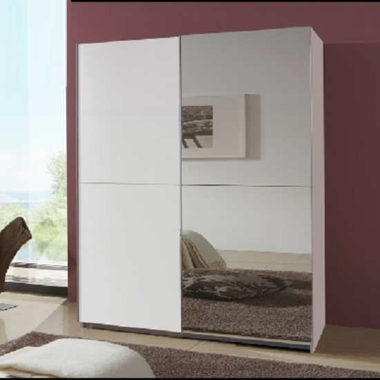 Read more about Quest white robe 2 door sliding wardrobe with 1 mirrored door