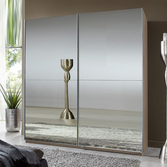 Product photograph of Quest Robe Sliding Wardrobe With Oak Frame And 2 Mirrored Doors from Furniture in Fashion