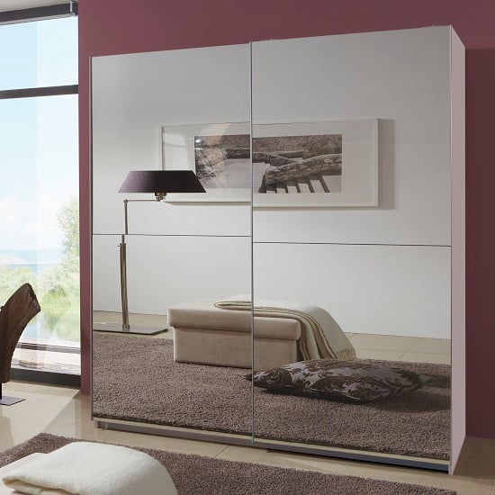 Quest Robe Sliding Wardrobe And Two Full Mirrors In White Wood_1