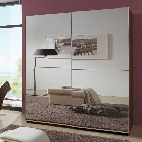 Quest Mirrored Sliding Wardrobe Large In Columbia Walnut