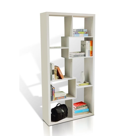 Quinto Modern High Gloss Shelving Unit In White_2