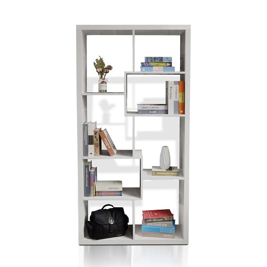 Quinto Modern High Gloss Shelving Unit In White_3