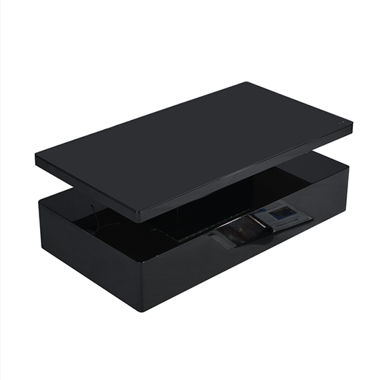 Quinton Glass Top High Gloss Coffee Table In Black With LED Furniture