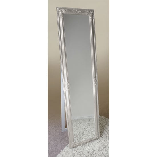 Product photograph of Rocco Cheval Silver Floral Frame Freestanding Mirror from Furniture in Fashion