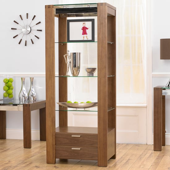 ROMA Walnut & Glass 2 Drawer Wall Unit - Elegant Way To Showcase Your Collections