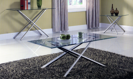 Adelphi Glass Coffee Table In Clear With Cross Leg Chrome Base