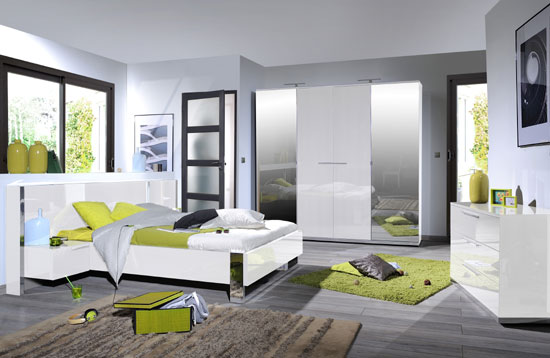 Sinatra White High Gloss Finish 4 Door Wardrobe With 2 Mirror