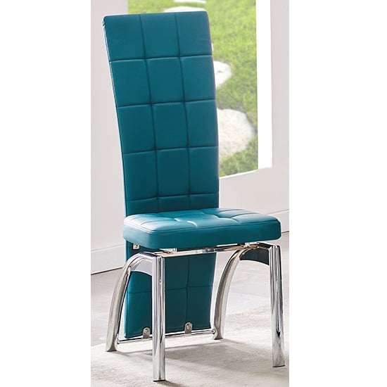 Photo of Ravenna faux leather dining chair in teal with chrome legs