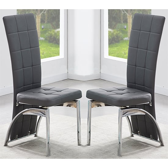 Ravenna Grey Faux Leather Dining Chairs In Pair