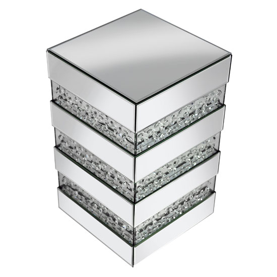 Rosalie Side Table In Silver With Mirrored Glass and Crystals thumbnail