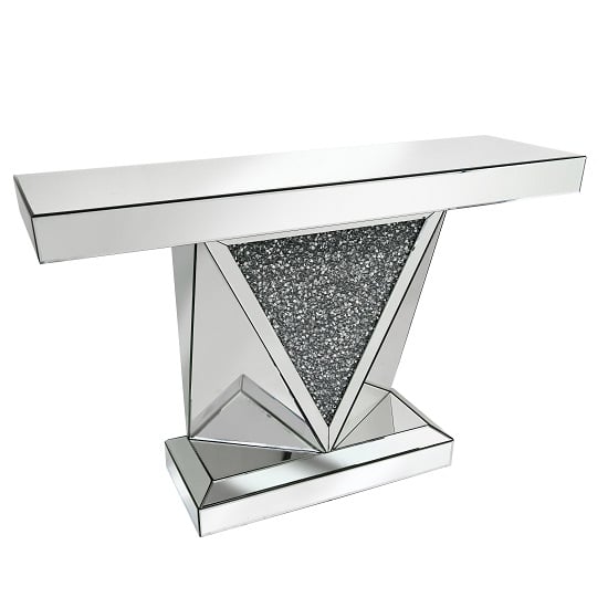 Silath Mirror Console Table In Silver With Glass Crystals