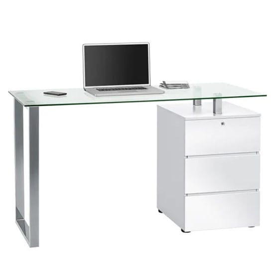 Photo of Richmond clear glass top high gloss computer desk in white