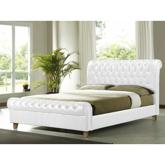Richmond White Faux Leather Double Bed 22800 Furniture in