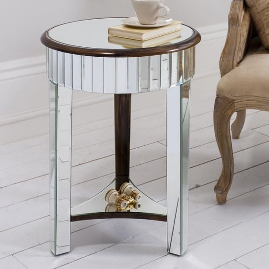 Photo of Harvard mirrored side table round with bronze base and shelf