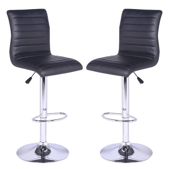 Ripple Black Faux Leather Bar Stools With Chrome Base In Pair_1