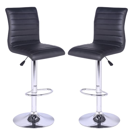 Ripple Black Faux Leather Bar Stools With Chrome Base In Pair