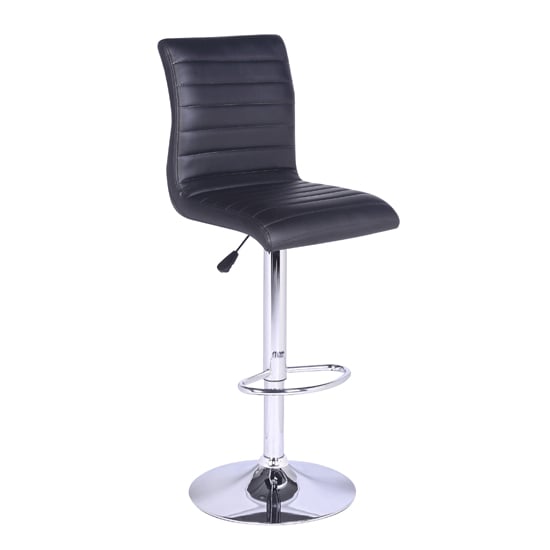 Ripple Faux Leather Bar Stool In Black With Chrome Base