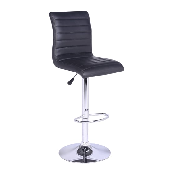 Product photograph of Ripple Faux Leather Bar Stool In Black With Chrome Base from Furniture in Fashion