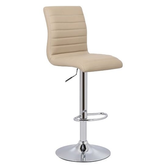 Product photograph of Ripple Faux Leather Bar Stool In Stone With Chrome Base from Furniture in Fashion