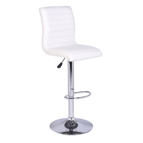 Ripple White Faux Leather Bar Stools With Chrome Base In Pair_2