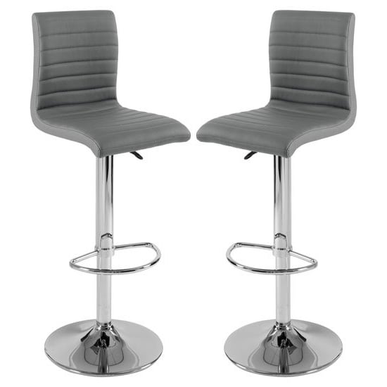 Product photograph of Ripple Grey Faux Leather Bar Stools With Chrome Base In Pair from Furniture in Fashion