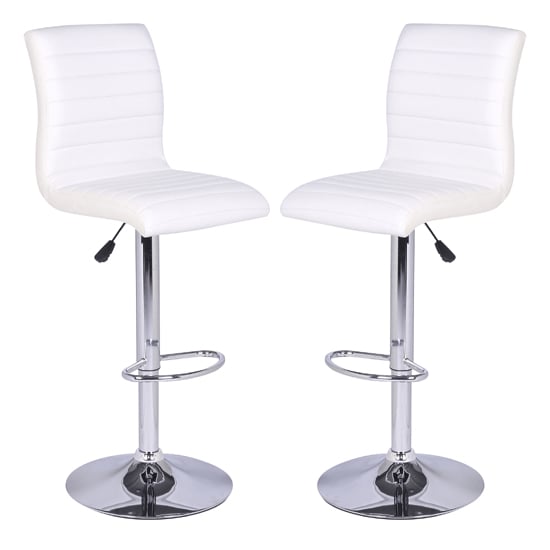 Ripple White Faux Leather Bar Stools With Chrome Base In Pair_1