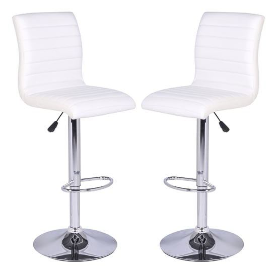 Read more about Ripple white faux leather bar stools with chrome base in pair