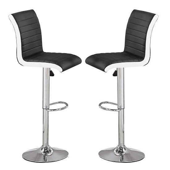 Ritz Black And White Faux Leather Bar Stools In Pair
