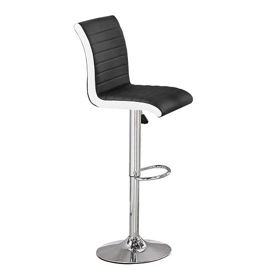 Ritz Faux Leather Bar Stool In Black And White With Chrome Base