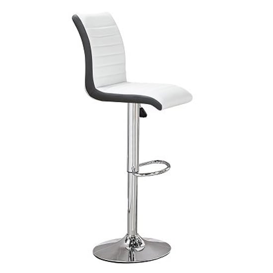 Photo of Ritz faux leather bar stool in white and black with chrome base