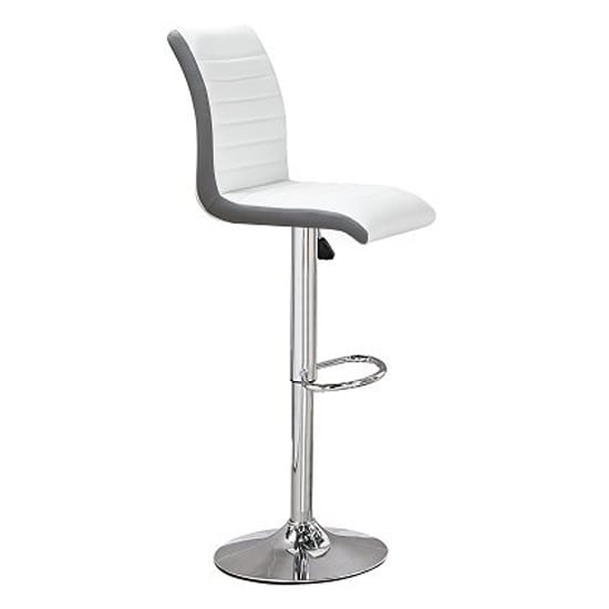 Product photograph of Ritz Faux Leather Bar Stool In White And Grey With Chrome Base from Furniture in Fashion