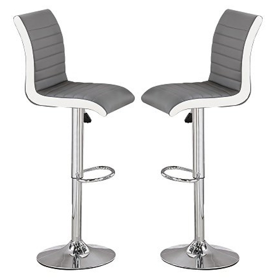 Ritz Grey And White Faux Leather Bar Stools In Pair