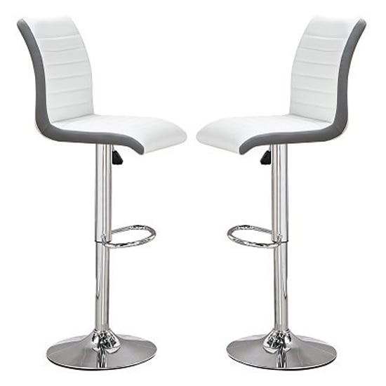 Read more about Ritz white and grey faux leather bar stools in pair